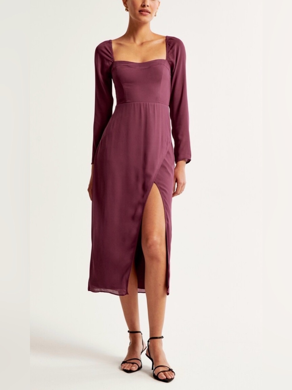 NEW Abercrombie The A&F Camille Long-Sleeve Midi Dress LP